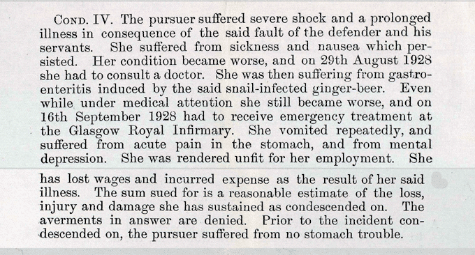 Image shows May Donoghue’s Condescendence IV from the Closed Records in claim by May Donoghue against David Stevenson, 1929. National Records of Scotland reference: CS252/2299.